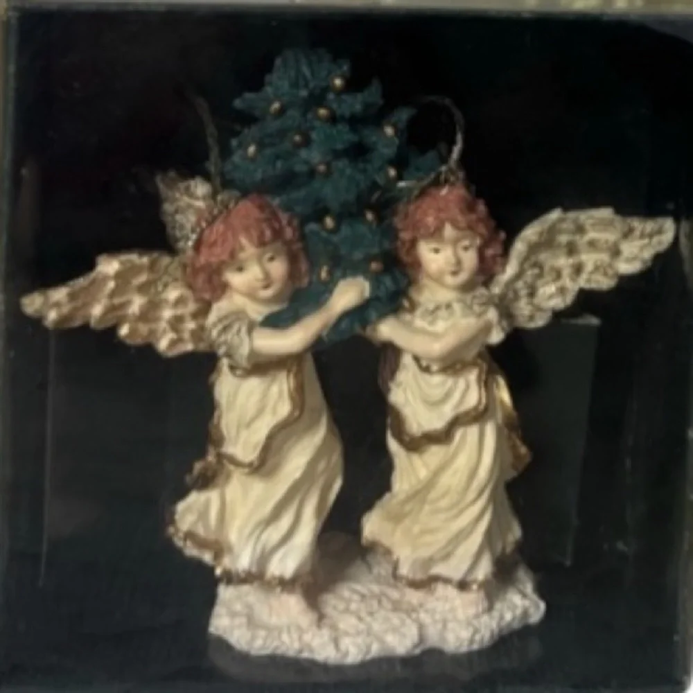 Vintage Victorian Tree Ornament Christmas Angels Hand Painted Luxury Gold Cream